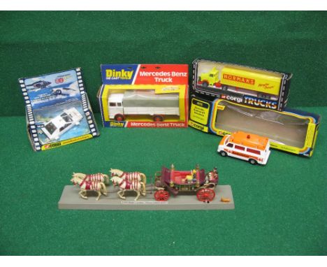 Boxed Dinky MB Truck No. 940, Corgi Chevrolet ambulance No 405, James Bond submersible Lotus No. 269, Artic lorry in Normans 
