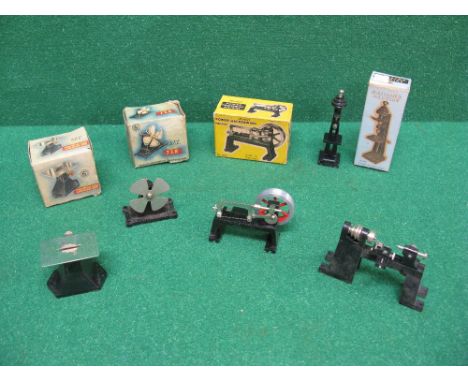 Six workshop machine models by Signalling Equipment Ltd England to include: circular saw, lathe, power hacksaw, fan and pilla