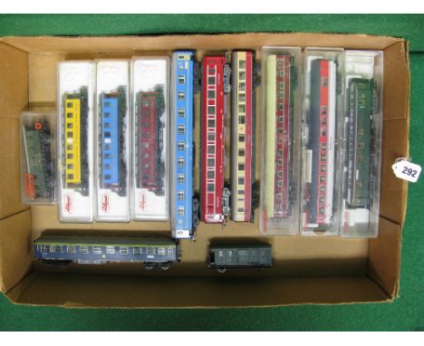 Fleischmann, Liliput and Jouef, twelve HO coaches seven of which are boxed