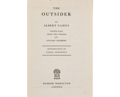 NO RESERVE Camus (Albert) The Outsider, first English edition, translated by Stuart Gilbert, a few light spots, original clot