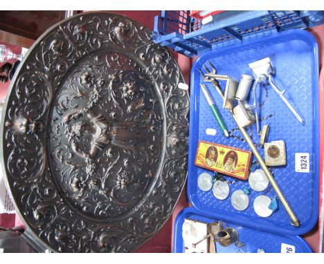 A Reproduction Classical Style Cast Metal Oval Plaque, verso incised 'American Radiator Company; Sheffield themed Royal medal