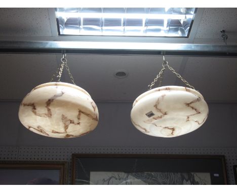 Two Marbelette Glass Ceiling Light Shades, circa 1930's.