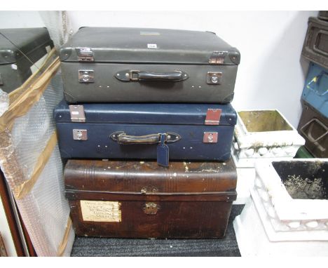 A Japanese Steel Travel Trunk, and two globe trotter travel cases. (3)