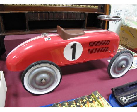 A Tin Plate Child's Sit On Motor Car in The 1950's Manner, approximately 78cm long.