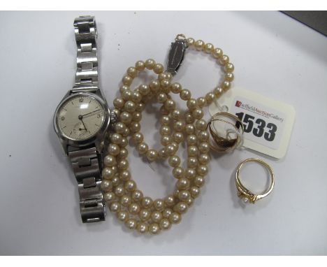 Leonidas Vintage Wristwatch, imitation pearls, dress ring, a 9ct gold signet style ring, etc.