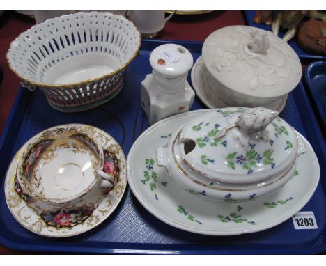 A XIX Century White Ceramic Nut  Bowl, Continental posy basket, etc:- One Tray