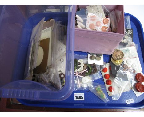 A Mixed Lot of Assorted Vintage and Later Buttons, belt buckles, book marks, postcards and photographs etc:- One Tray.