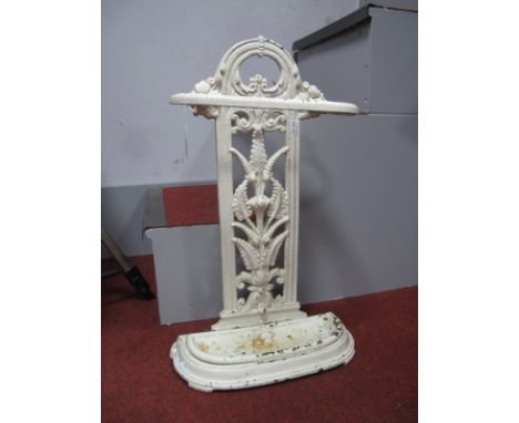 A XIX Century White Painted Stick Stand, with pierced foliage decoration with drip tray.
