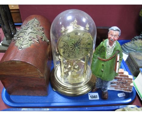 A XIX Century Stationary Box, with brass mounts. Pottery figure of George Cunningham (leaning on a wall) " George S.N.O' 89 N