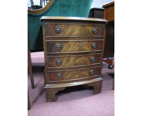 Small Mahogany Bow Front Bedside Chest,  of four drawers on bracket feet, 45cm wide.