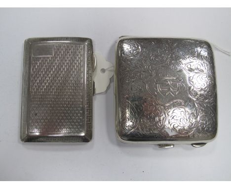 A Hallmarked Silver Cigarette Case, allover leaf scroll engraved, inside engraved "Presented to R Burnett Esq Secretary C.F.I