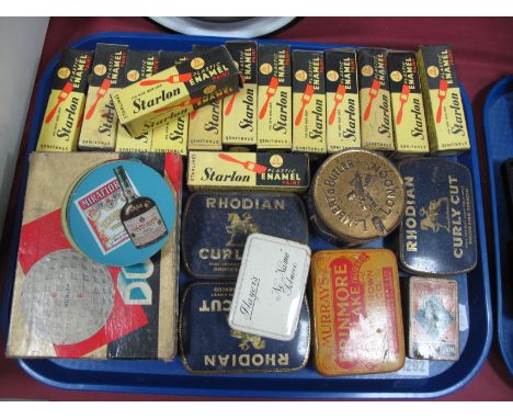 Advertising: Starlon Enamel Paint Tubes, (x14) - boxed, Flake, Curly Cut, Dunlop and other tins/boxes:- One Tray