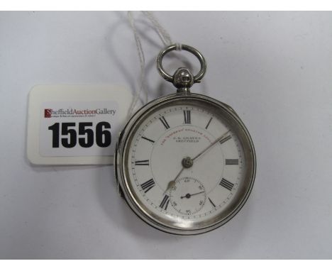 A Hallmarked Silver Pocket Watch, Chester 1899, white enamel dial 'J. Greaves, Sheffield' Roman numerals, with subsidiary sec