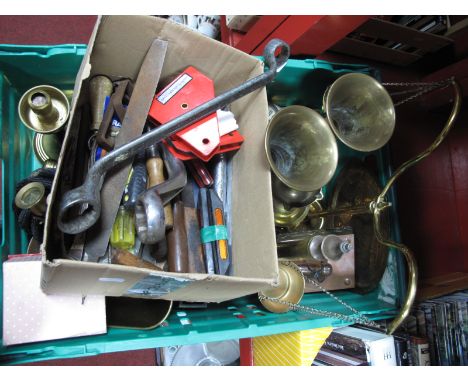Brass Scales, Waisted Vases, door handle, candlesticks, etc, and a quantity of DIY tools. (2)