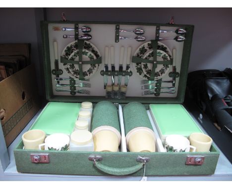 A Mid XX Century Sirram Travelling Picnic Hamper, with plates, cutlery, Thermos flask, etc.