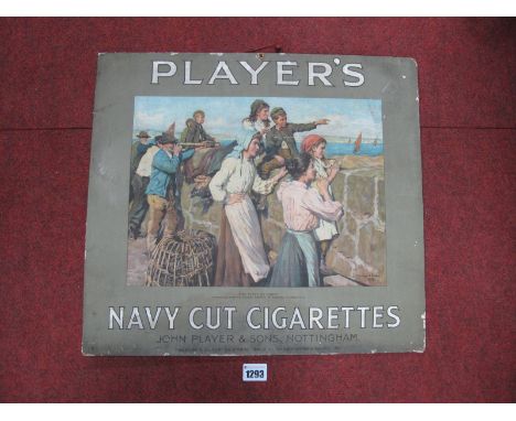 An Early XX Century Card Advertising Sign for 'Players Navy Cut' Cigarettes, with print of 'The Fleet In Sight', to centre, 4
