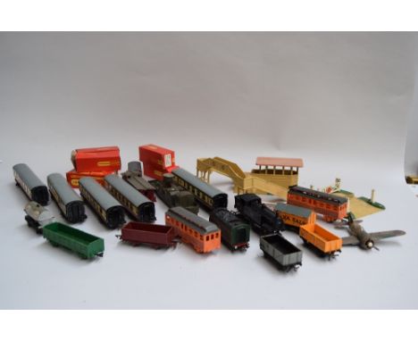 A large quantity of Hornby Tri-ang, including engine and five passenger carriages, a number of other carriages, track, an RP9