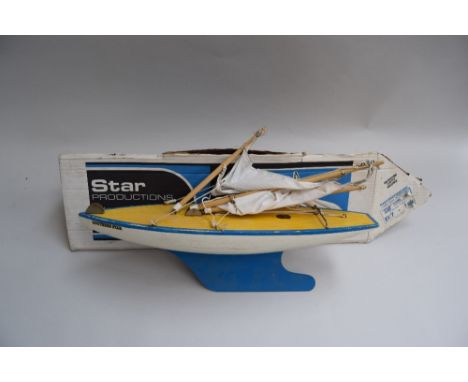 A vintage blue scale model "Star" Sailing Yacht with masts, rigging and sails made by Star Productions Birkenhead, approx 55c