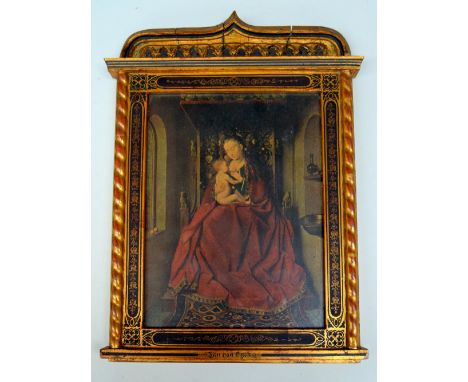 After Jan van Eyck, a small print of the Lucca Madonna, in highly decorated gilt frame, 22x16.5cm