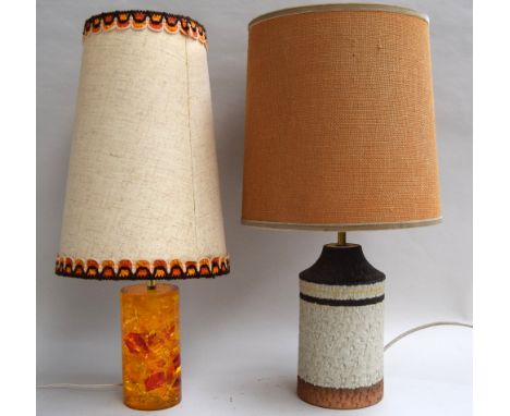 A 1970s table lamp and shade, along with a similar studio pottery table lamp