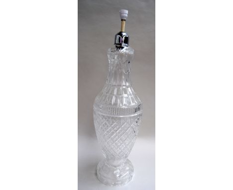 A large pineapple cut lead glass table lamp, 58cmH 