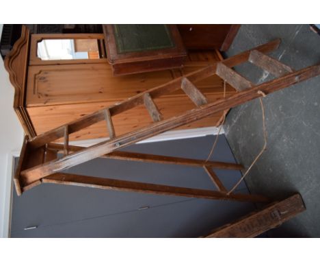 A vintage pine A-frame step ladder, 193cmH