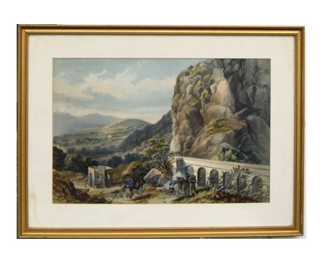 A 19th century coloured engraving of a band of Zouave troops in a mountainous setting in North Africa, 28.5x42.5, along with 
