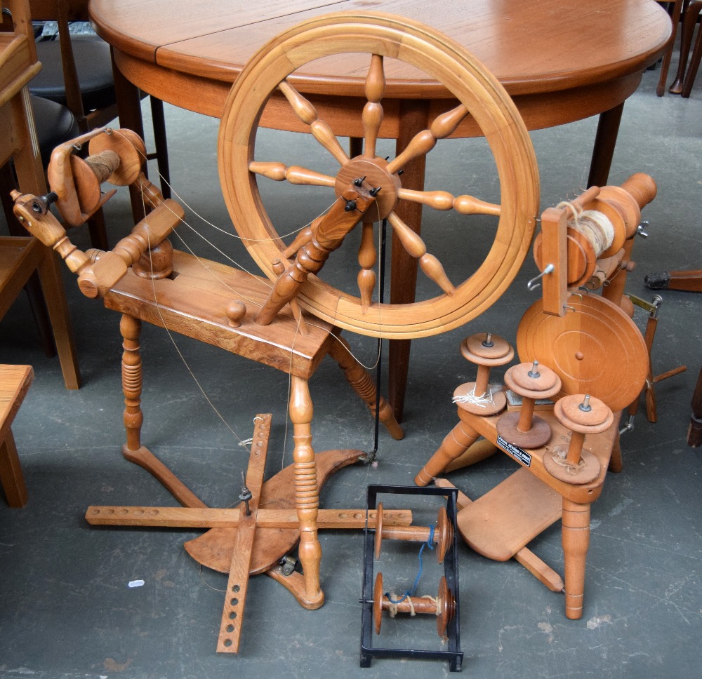 A Peacock spinning wheel, made in New Zealand, and accessories, retailed by Frank Herring of Dorc
