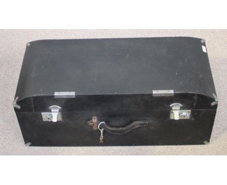 A vintage black vinyl car trunk with locks and keys, 80x46cm 