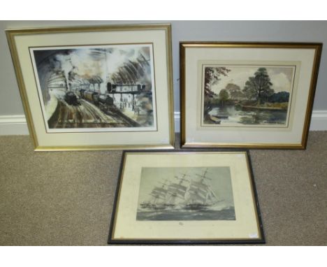 Arthur Rowlands, 'The Thames,' with two punts, signed, watercolour, 27x38cm, Christopher Ware, 'Light Through York, colour pr