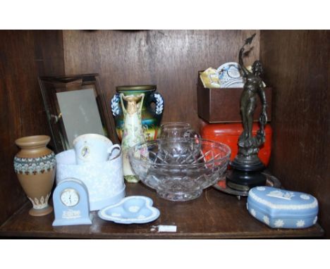 SECTION 53.  A Wedgwood Jasperware clock, trinket box and pin tray, together with some Royal commemorative items, Doulton vas