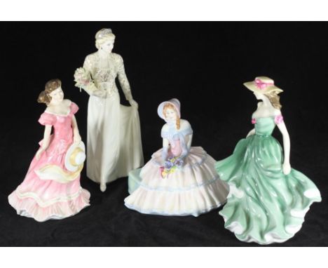 Three assorted Royal Doulton ceramic figures comprising 'Best Wishes HN3971', 'Daydreams HN1731' and 'Amy HN3854' together wi