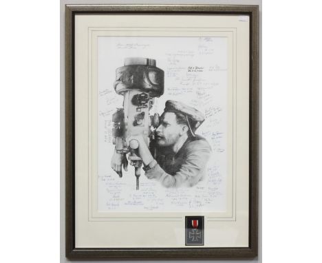 A Kriegsmarine 'Commander at the Periscope' print signed by 46 identified U-boat operatives and 4 un-identified Lead Engineer