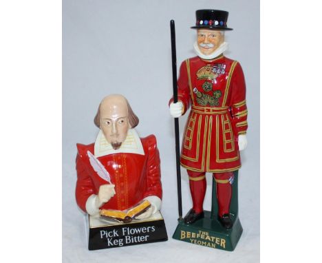 A Carltonware 'The Beefeater Yeoman,' 40cm high, together with a Carltonware Shakespeare bust for 'Pick Flowers Keg Bitter.' 