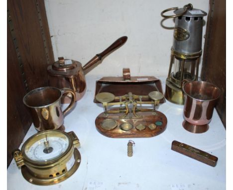 SECTION 24. A small collection of assorted metal-ware and collectable items comprising an Ackroyd &amp; Best Ltd miner's lamp