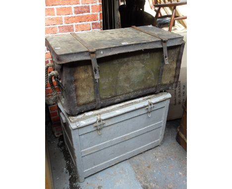 WW1 canvas muleteers trunk and a pine coffer