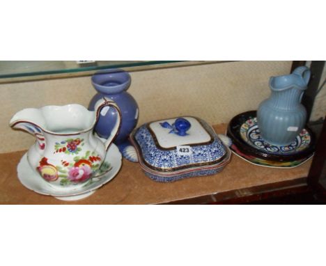 Shelf of assorted china, inc. blue and white