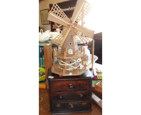 Victorian collectors' chest of three drawers, and a wooden windmill table lamp