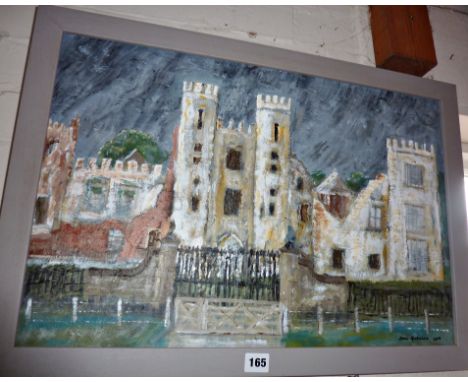 Stylised oil on board of Midhurst Castle by Dan Robinson, signed and dated 2014 (Brian Jones (deceased) of the Rolling Stones