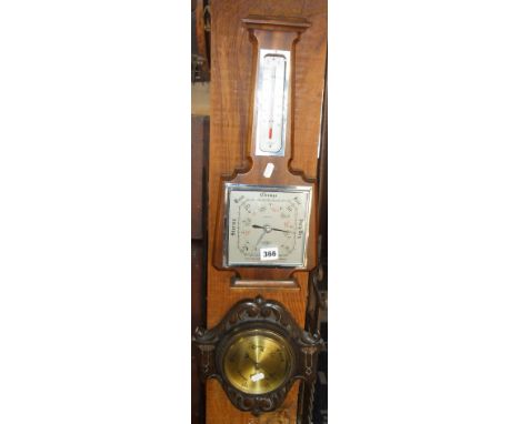 Art Deco aneroid barometer and thermometer by Shortlands, and another oak framed barometer