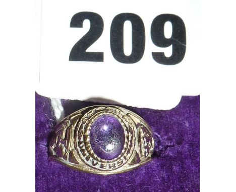 9ct gold Oxford University class or college ring set with purple stone