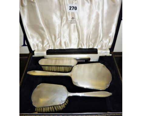 Cased set of silver hair brushes and comb with Glasgow retailer of Robert Stewart
