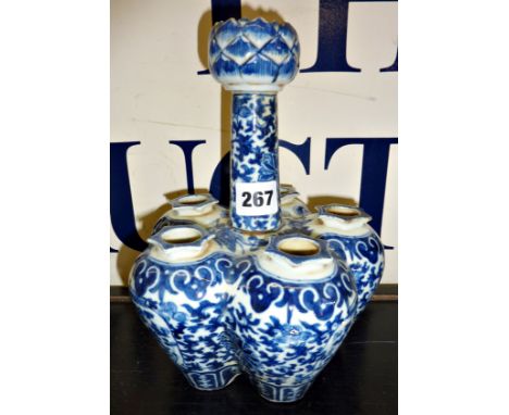 19th c. Chinese blue and white tulip vase of lobed bottle form (A/F)