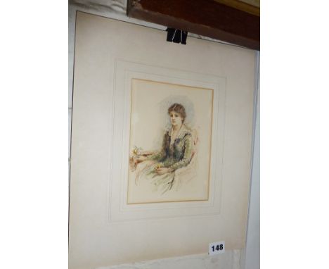 G.A. Bouvier watercolour portrait of a seated lady