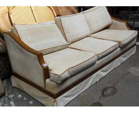 1950's Art Deco style American sofa with burr walnut faced arms (6.5ft long)