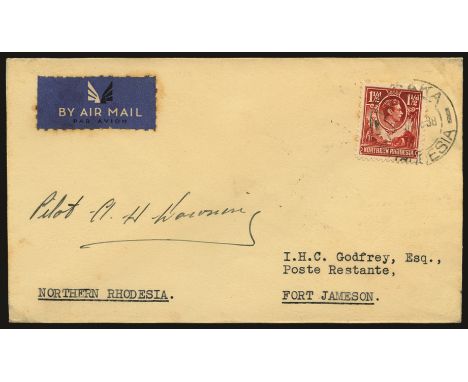 Airmails: 1939 January 3, First Flight from Lusaka to Fort Jameson, flown cover franked 1938 1½d carmine-red tied by Lusaka c