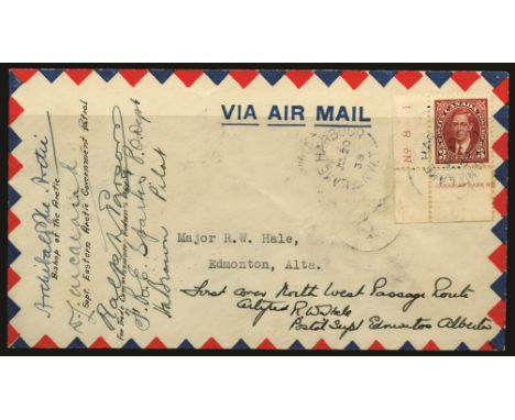 Airmails: 1938 July 20, First Arctic Experimental Mail Test of North West Passage Route, flown cover from Lake Harbour, NWT t