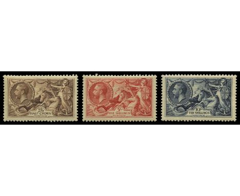 1934 'Re-engraved' set of 3 to 10s indigo (SG 450/52), odd shortish perf and/or light wrinkle and a trace of gum toning, u/m,