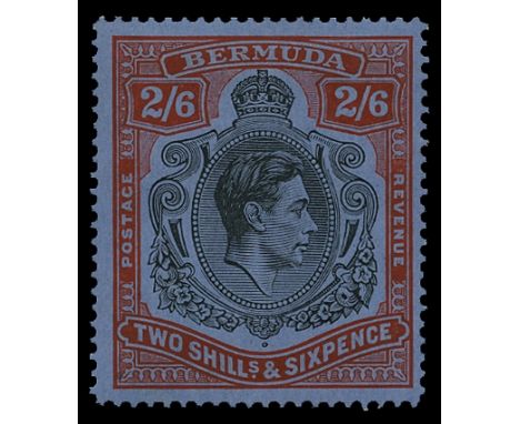 1938-53 2s6d black and red/grey-blue, line perf 14¼, variety 'Gash in chin' (SG 117af), some light black offsetting/adhesions