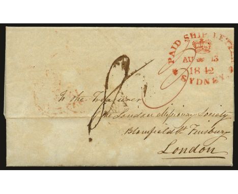 1842 Missionary entire from Alexander Macdonald at Savaii, to London, headed "Savaii, 23 May 1842", rated '8' and '3' in m/sc